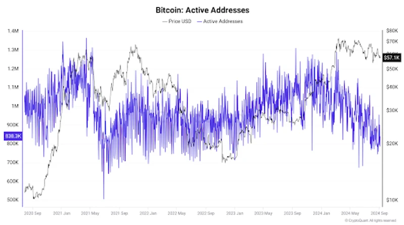 ビットコインアクティブアドレスと価格のオーバーレイ
