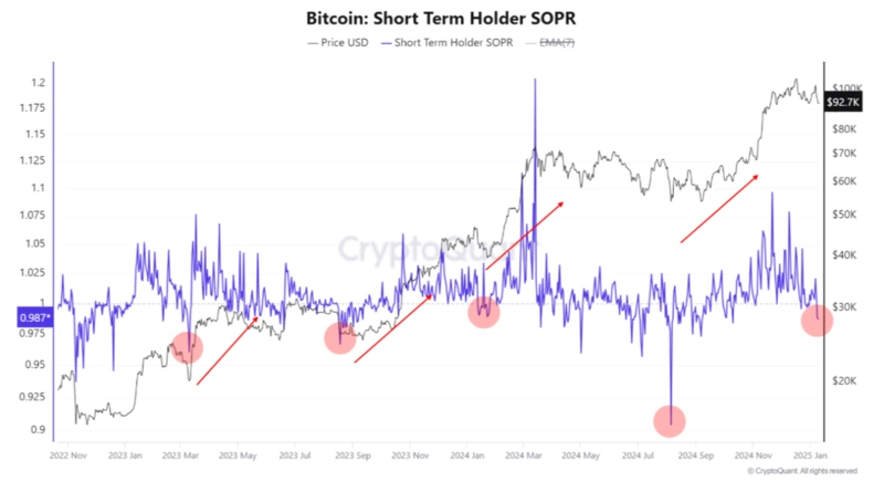 ビットコイン短期保有者 SOPRチャートとトレンド
